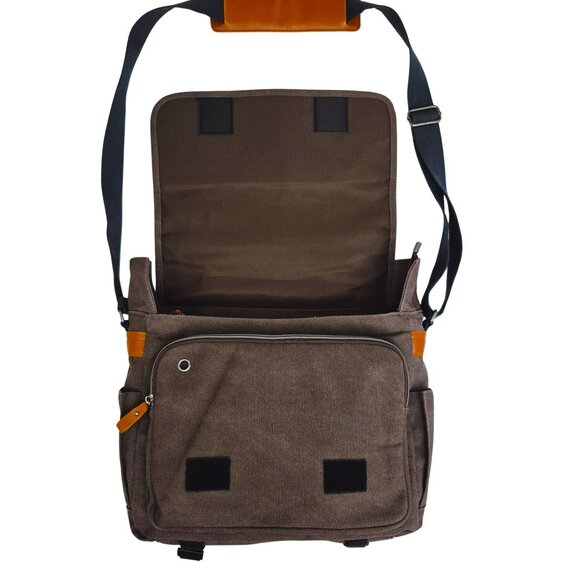 Messenger Bag for Men Women 13-14 Inch Laptop Water Resistant Shoulder Bag Brown - Picture 3 of 11